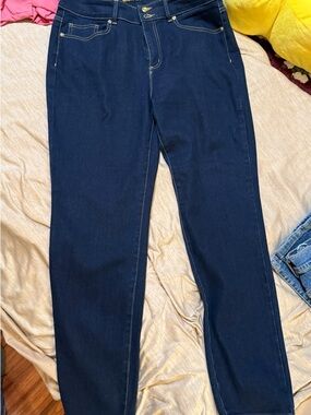 Michael Kors Navy Denim Jeans with Yellow Logo Stitching